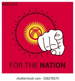 Kyrgyzstan country flag in Circle and pointing finger at viewer typography Ready for the Nation. Vector Illustration