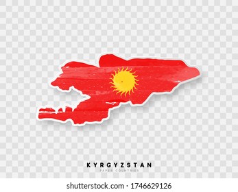 Kyrgyzstan detailed map with flag of country. Painted in watercolor paint colors in the national flag.