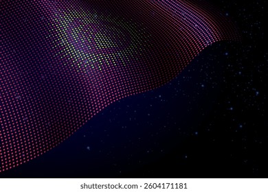 Kyrgyzstan digital flag made of dots, waving over a starry dark background