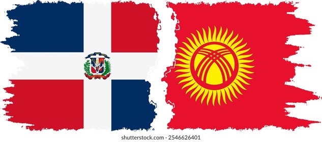 Kyrgyzstan and Dominican Republic grunge flags connection, vector