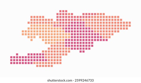 Kyrgyzstan dotted map. Digital style map of the country on white background. Kyrgyzstan shape with square dots. Colored dots style. Large size squares. Beautiful vector illustration.