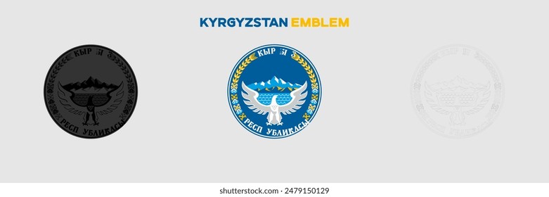 Kyrgyzstan Emblem Vector Pack. Emblem with Flag. Gray Emblem Silhouette. Gray Outline Emblem. Editable EPS file.