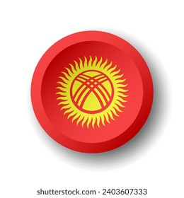 Kyrgyzstan flag - 3D circle button with dropped shadow. Vector icon.