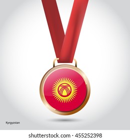 Kyrgyzstan Flag in Bronze Medal. Vector Illustration. RIO Olympic Game Bronze Medal. Vector Illustration