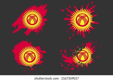 Kyrgyzstan flag brush splash vector set, country logo asset, paint grunge illustration concept, Kyrgyzstan flag brush stroke grunge effect, water splash mask, creative country flag logo idea