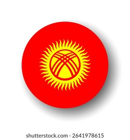 Kyrgyzstan flag - flat vector circle icon or badge with dropped shadow.