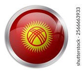 Kyrgyzstan flag - glossy circle button displays a colorful flag representing a country cultural identity and heritage. The essence of national pride and unity.