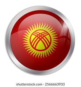 Kyrgyzstan flag - glossy circle button displays a colorful flag representing a country cultural identity and heritage. The essence of national pride and unity.