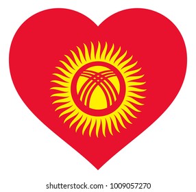 kyrgyzstan flag in heart vector illustration sign. Flag of kyrgyzstan in the shape of Heart with contrasting contour, symbol of love for his country or valentine day, patriotism.