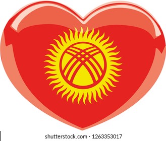 Kyrgyzstan flag, Heart vector, sticker, eps10