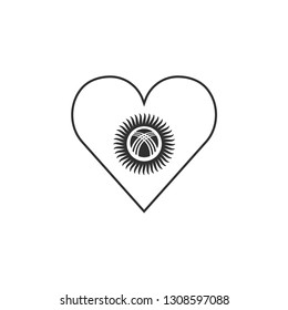 Kyrgyzstan flag icon in a heart shape in black outline flat design. Independence day or National day holiday concept.