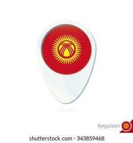 Kyrgyzstan flag location map pin icon on white background. Vector Illustration.