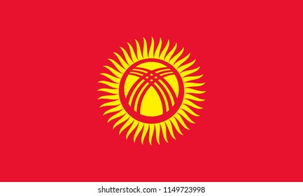 Kyrgyzstan flag with official colors and the aspect ratio of 3:5. Flat vector illustration.