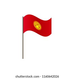 Kyrgyzstan flag on the flagpole. Official colors and proportion correctly. Waving of Kyrgyzstan flag on flagpole, vector illustration isolate