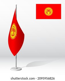 KYRGYZSTAN flag on flagpole for registration of solemn event, meeting foreign guests. National independence day of KYRGYZSTAN. Realistic 3D vector on white