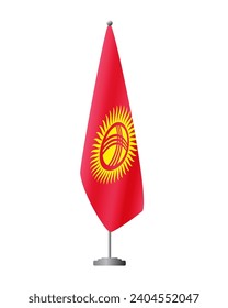 Kyrgyzstan flag on flag stand for official meetings, transparent background, vector