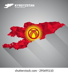 Kyrgyzstan flag overlay on Kyrgyzstan map with polygonal and long tail shadow style (EPS10 art vector)