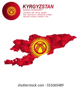 Kyrgyzstan flag overlay on Kyrgyzstan map with polygonal style.(EPS10 art vector)