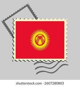 kyrgyzstan flag postage stamp. Isolated vector illustration on grey post stamp background