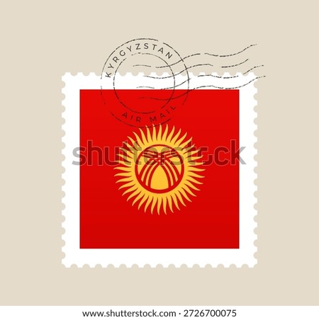 Kyrgyzstan flag postage stamp vector with a grunge postmark, illustrating international travel, mail, and national correspondence concepts..