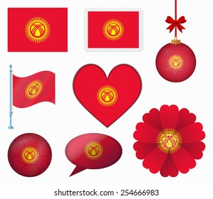 Kyrgyzstan flag set of 8 items vector
