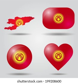 Kyrgyzstan flag set in map, oval, circular and heart shape.