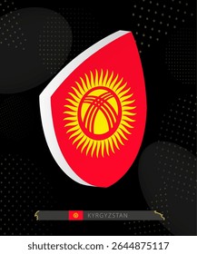 Kyrgyzstan Flag Shield icon in 3D on Dark Modern Abstract Rugby Background. Perfect for sports events, heritage themes, national celebrations, and patriotic designs.