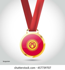 Kyrgyzstan Flag in Silver Medal. Vector Illustration. RIO Olympic Game gold Medal. Vector Illustration