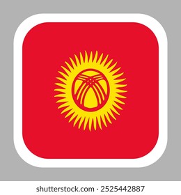 kyrgyzstan flag square flat vector with rounded corners and white border, vector illustration