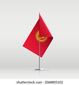 Kyrgyzstan flag state symbol isolated on background national banner. Greeting card National Independence Day of the Kyrgyz Republic. Illustration banner with realistic state flag of Kirghizia.