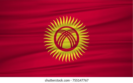 Kyrgyzstan flag vector. Vector flag of Kyrgyzstan blowig in the wind. EPS 10.