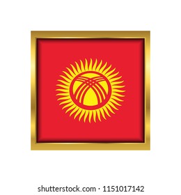 kyrgyzstan Flag Vector Square Icon - Illustration, Flag of kyrgyzstan. Abstract concept, icon,golden square, button. Raster illustration on white background.