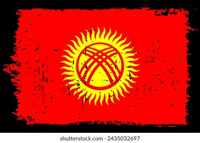 Bandera de Kirguistán - bandera vectorial con elegante efecto de rasguño y marco de grunge negro.