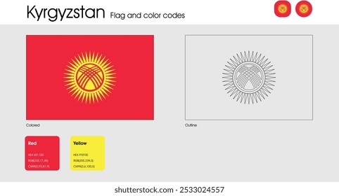 Kyrgyzstan Flag version of colored, outline and icons
