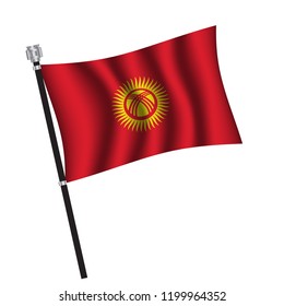 Kyrgyzstan flag , flag of Kyrgyzstan waving on flag pole, vector illustration EPS 10.