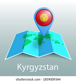 Kyrgyzstan flag world map in pin with name of country