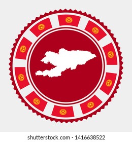 Kyrgyzstan flat stamp. Round logo with map and flag of Kyrgyzstan. Vector illustration.