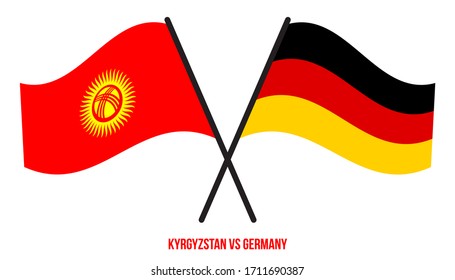 Kyrgyzstan and Germany Flags Crossed And Waving Flat Style. Official Proportion. Correct Colors.