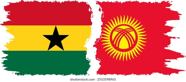 Kyrgyzstan and Ghana grunge flags connection, vector