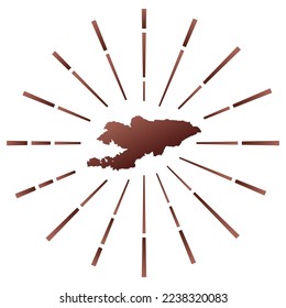 Kyrgyzstan gradiented sunburst. Map of the country with colorful star rays. Kyrgyzstan illustration in digital, technology, internet, network style. Vector illustration.