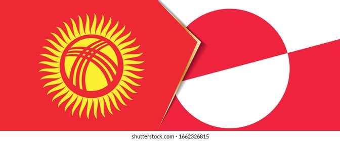 Kyrgyzstan and Greenland flags, two vector flags symbol of relationship or confrontation.