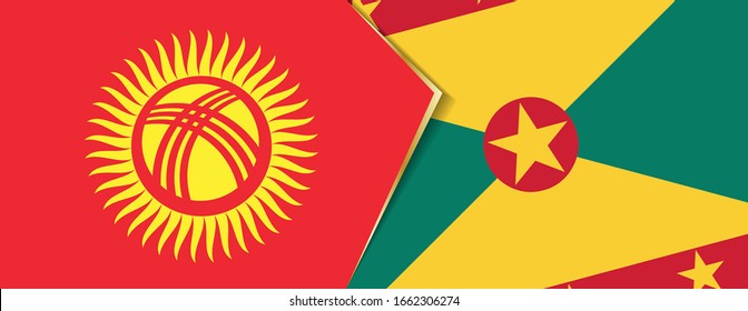 Kyrgyzstan and Grenada flags, two vector flags symbol of relationship or confrontation.