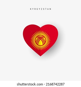 Kyrgyzstan heart shaped flag. Origami paper cut Kyrgyz national banner. 3D vector illustration isolated on white with soft shadow.