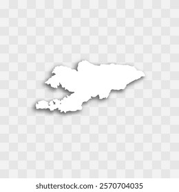 Kyrgyzstan high detailed vector representation of country silhouette. White color on transparent background with dropped shadow. For educational, decorative, or informational use.