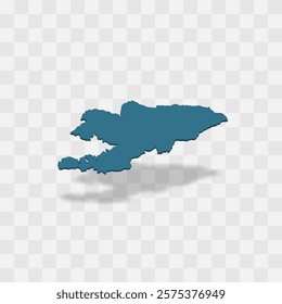 Kyrgyzstan high detailed vector representation of country silhouette. 3D map on transparent background with dropped shadow. For educational, decorative, or informational use.