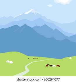 Kyrgyzstan, Imaginary landscape - mountains, jurts, horses