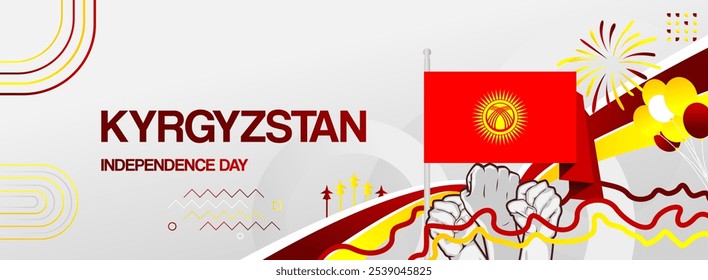 Kyrgyzstan independence day festive banner. Vibrant modern templates for holiday celebration, greeting card, billboard, and sport event backdrops. August 31th. Happy national day of Kyrgyzstan