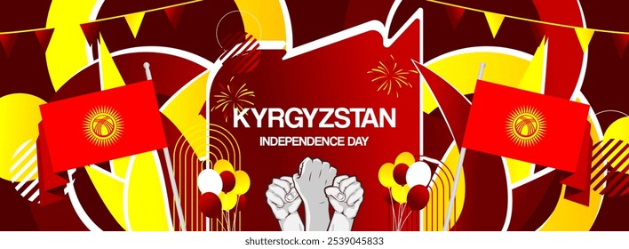 Kyrgyzstan independence day festive banner. Vibrant modern templates for holiday celebration, greeting card, billboard, and sport event backdrops. August 31th. Happy national day of Kyrgyzstan