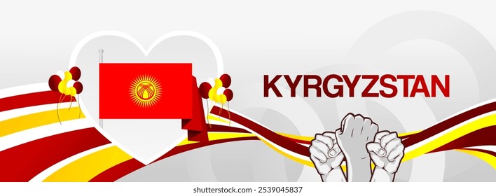 Kyrgyzstan independence day festive banner. Vibrant modern templates for holiday celebration, greeting card, billboard, and sport event backdrops. August 31th. Happy national day of Kyrgyzstan