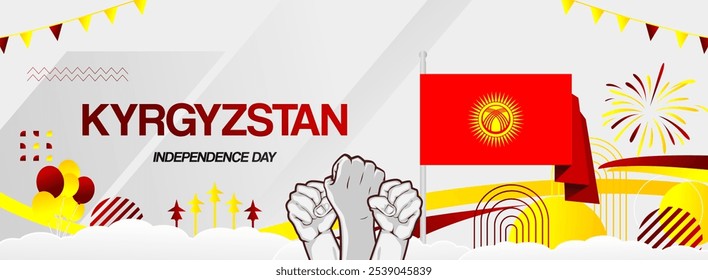 Kyrgyzstan independence day festive banner. Vibrant modern templates for holiday celebration, greeting card, billboard, and sport event backdrops. August 31th. Happy national day of Kyrgyzstan